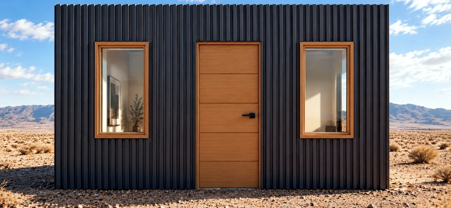 Fachada referencial de la oficina modular Atacama
