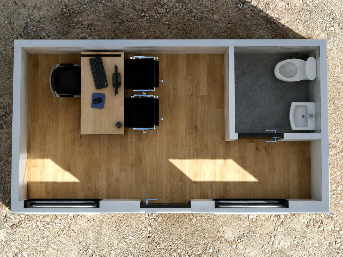 Planta referencial de la oficina modular Elqui