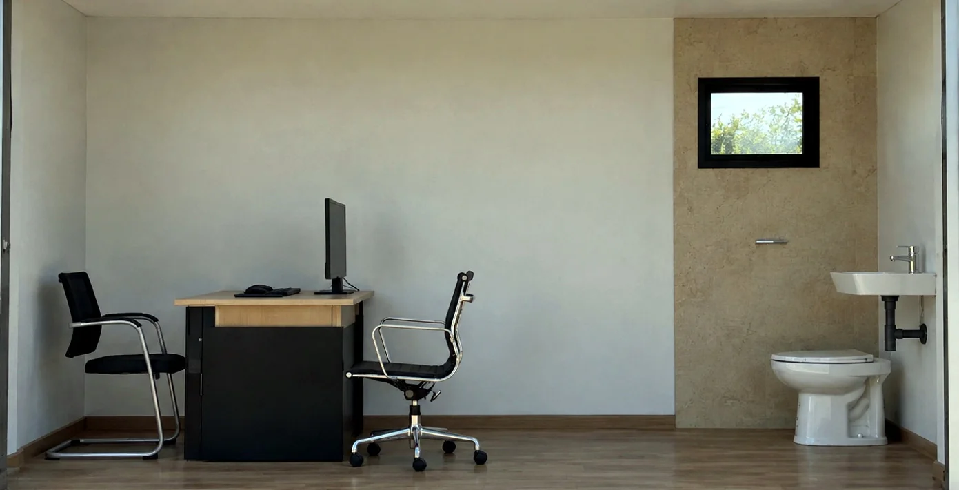Corte referencial de la oficina modular Elqui