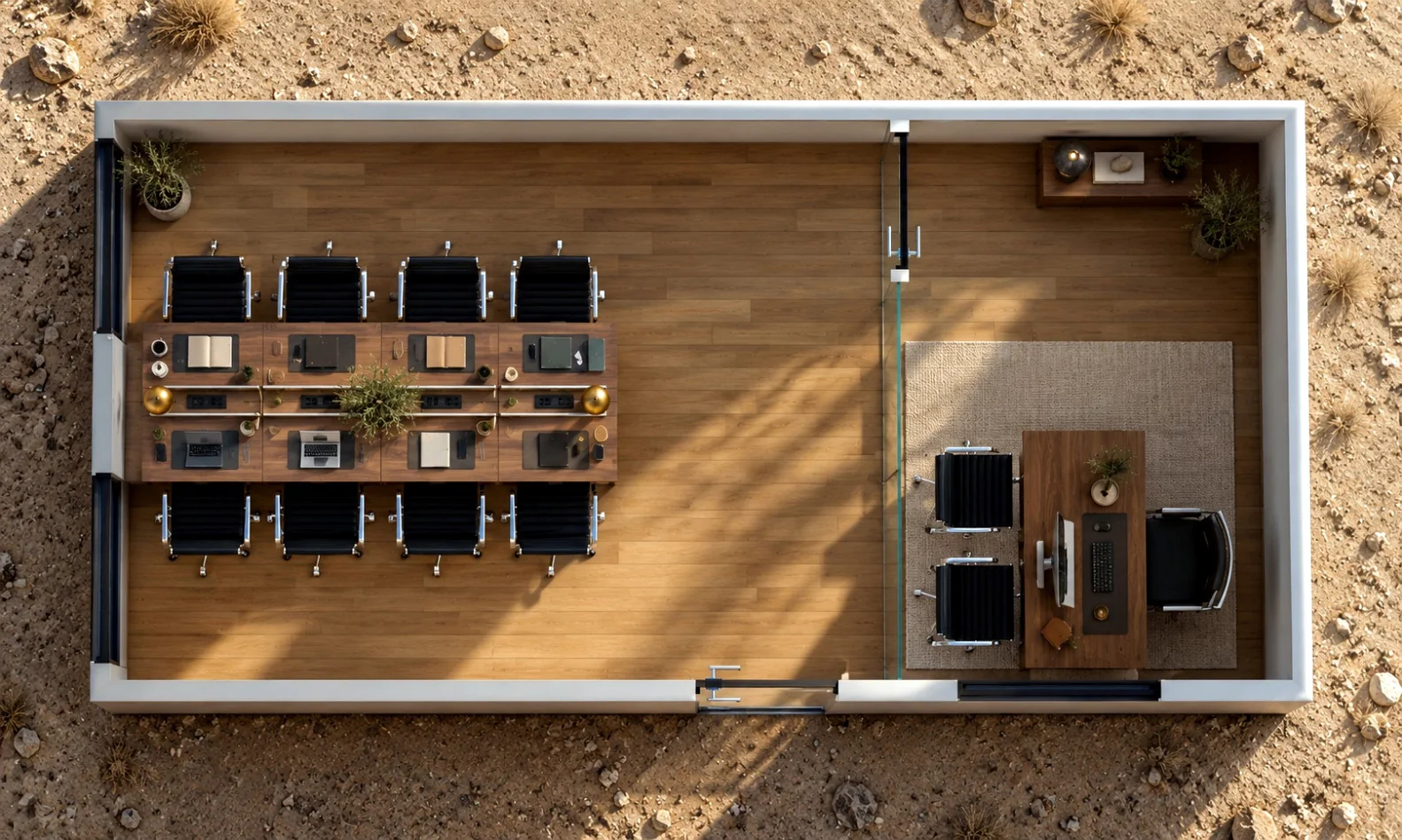 Planta referencial de la oficina modular Pacífico